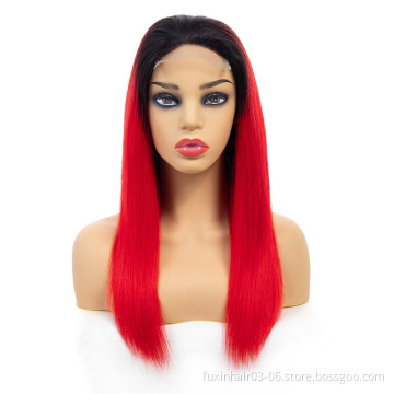 Wholesale Raw Virgin Unprocessed Human Hair Root 1B Red Color Human Hair Lace Front Wig